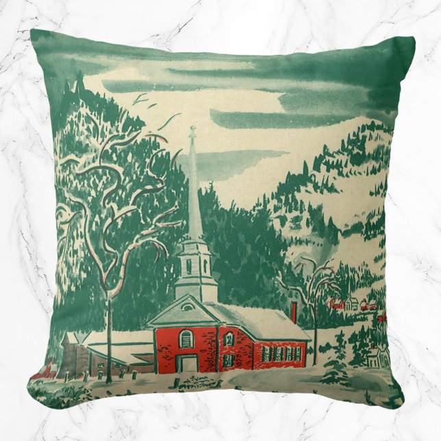 Vintage Christmas Church, Snowscape in Winter Cushion (Creator Uploaded)