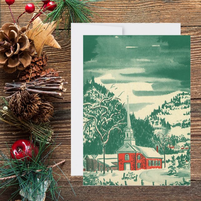 Vintage Christmas Church, Snowscape in Winter Holiday Card (Creator Uploaded)