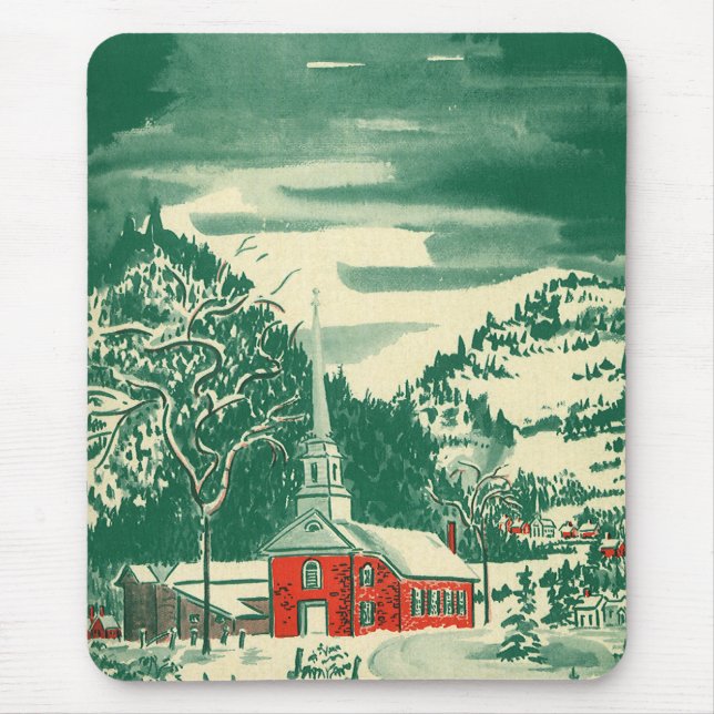 Vintage Christmas Church, Snowscape in Winter Mouse Pad (Front)