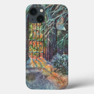 Vintage Christmas Church with Stained Glass Window iPhone 13 Case