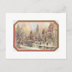 Vintage Christmas City Scene Holiday Postcard