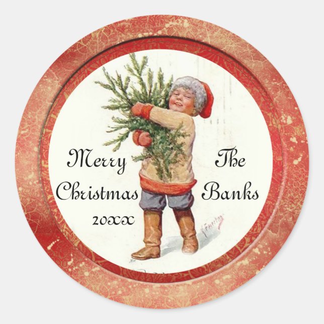 Vintage Christmas Classic Round Sticker (Front)