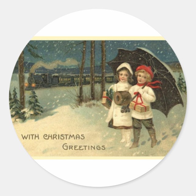 Vintage Christmas Classic Round Sticker (Front)