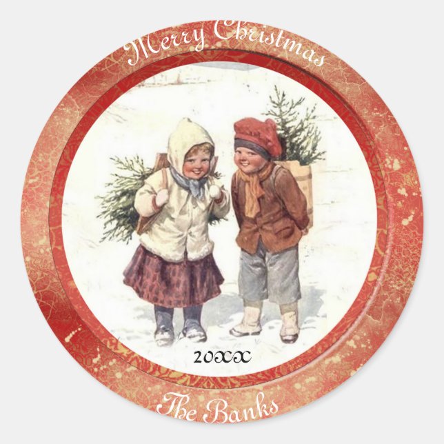Vintage Christmas Classic Round Sticker (Front)