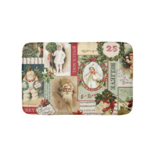 VINTAGE CHRISTMAS COLLAGE BATH MAT