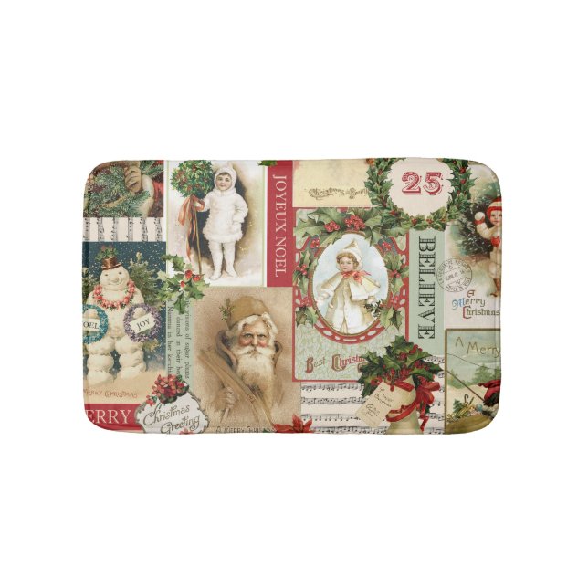 VINTAGE CHRISTMAS COLLAGE BATH MAT (Front)