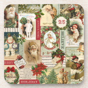 VINTAGE CHRISTMAS COLLAGE COASTER