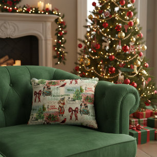 Vintage Christmas Collage Decorative Cushion