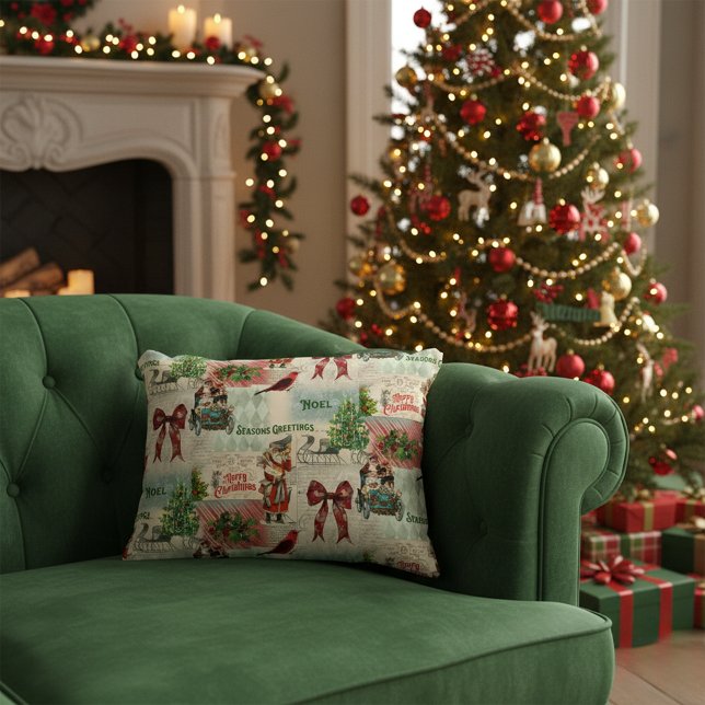 Vintage Christmas Collage Decorative Cushion (Creator Uploaded)