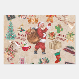 Vintage Christmas Collage Decoupage Wrapping Paper Sheet