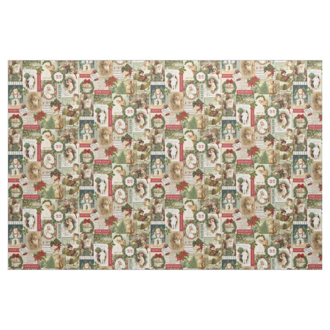 VINTAGE CHRISTMAS COLLAGE FABRIC (Yard)