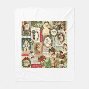 VINTAGE CHRISTMAS COLLAGE FLEECE BLANKET