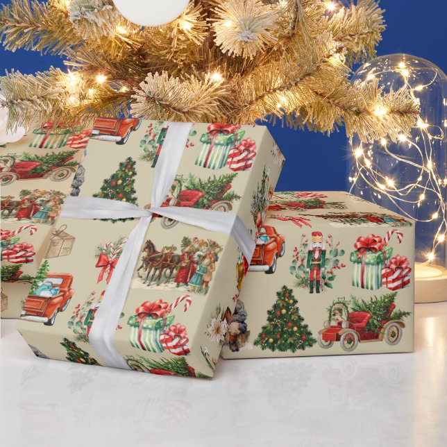 Vintage Christmas Collage Gold  Wrapping Paper (Holidays)