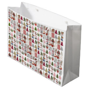 Vintage Christmas Collage Paper Retro Holiday Large Gift Bag