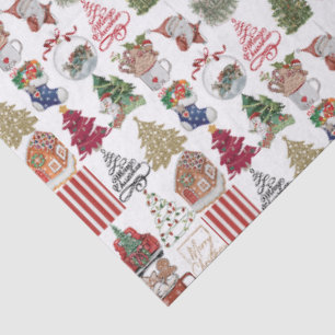 Vintage Christmas Collage   Retro Holiday Gift  Tissue Paper