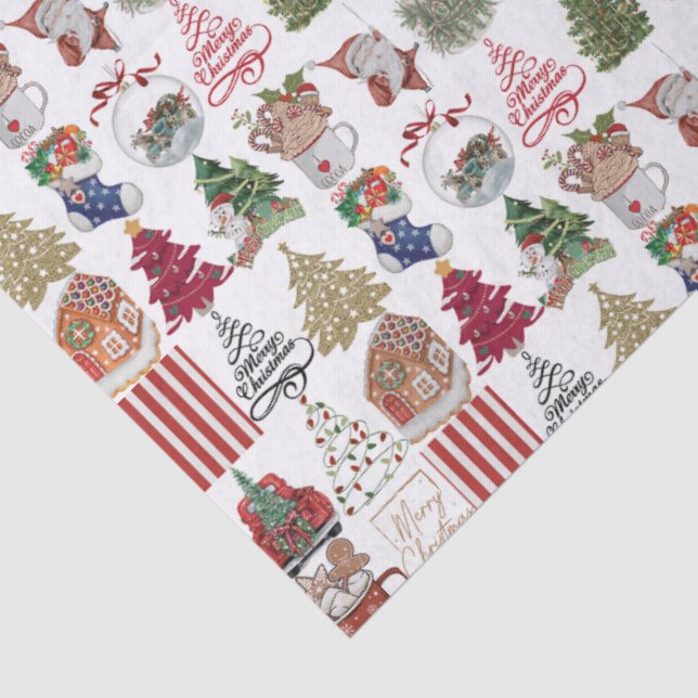 Vintage Christmas Collage | Retro Holiday Gift  Tissue Paper (Detail)