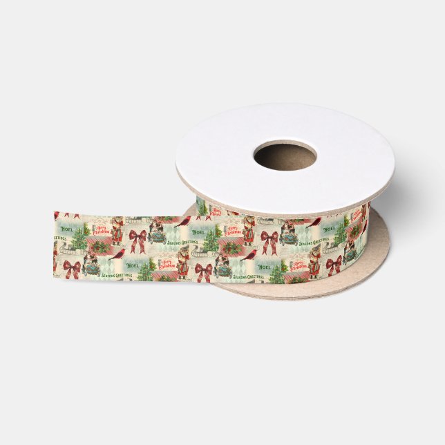 Vintage Christmas Collage Satin Ribbon (Spool)