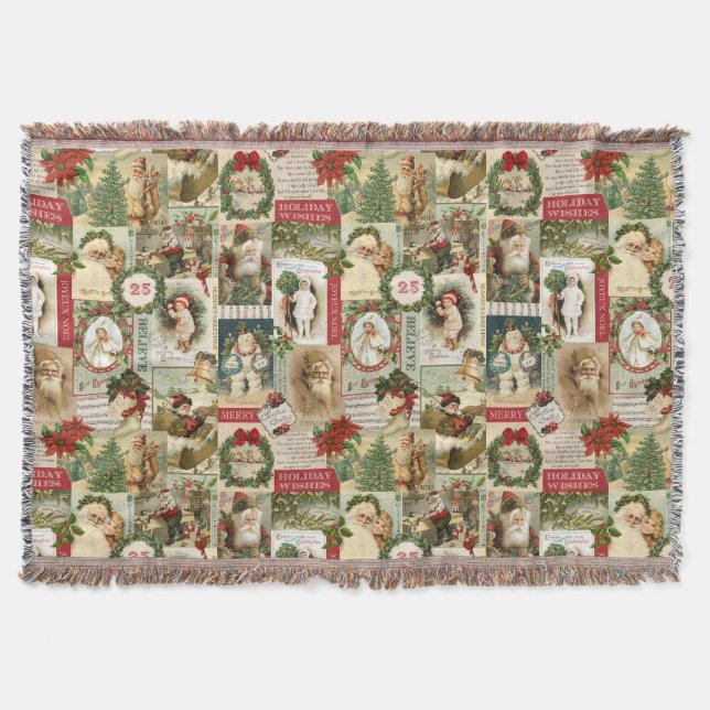 VINTAGE CHRISTMAS COLLAGE THROW BLANKET (Front)