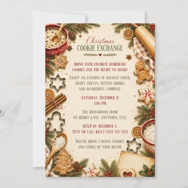 Vintage Christmas Cookie Exchange Invitation (Front)
