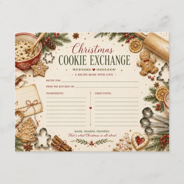 Vintage Christmas Cookie Exchange Recipe Card (Front)