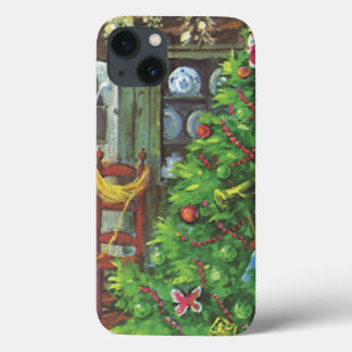 Vintage Christmas, Cosy Log Cabin with Fireplace iPhone 13 Case