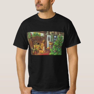 Vintage Christmas, Cosy Log Cabin with Fireplace T-Shirt