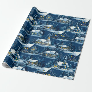 Vintage Christmas Cosy Winter Village Wrapping Paper