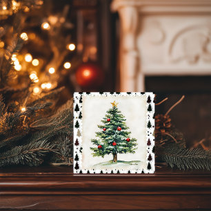 Vintage Christmas Cottage Postage Stamp Holiday Card