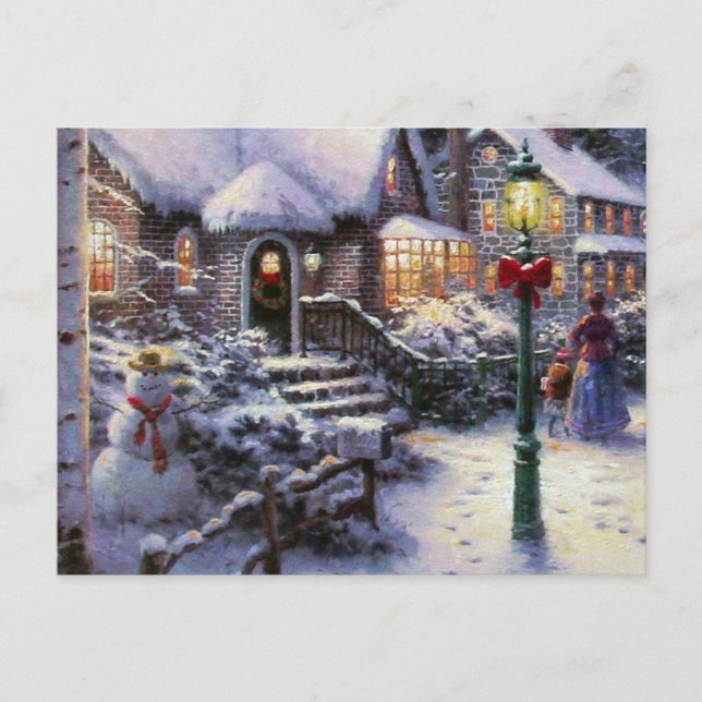 Vintage Christmas Cottage Snow Scene Holiday Postcard (Front)