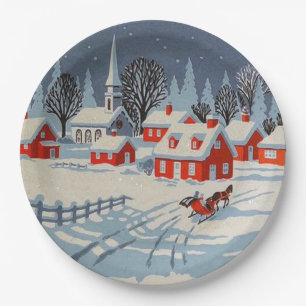 Vintage Christmas Country Church party Paper Plate