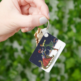 Vintage Christmas, Couple in Love Ice Skating Key Ring