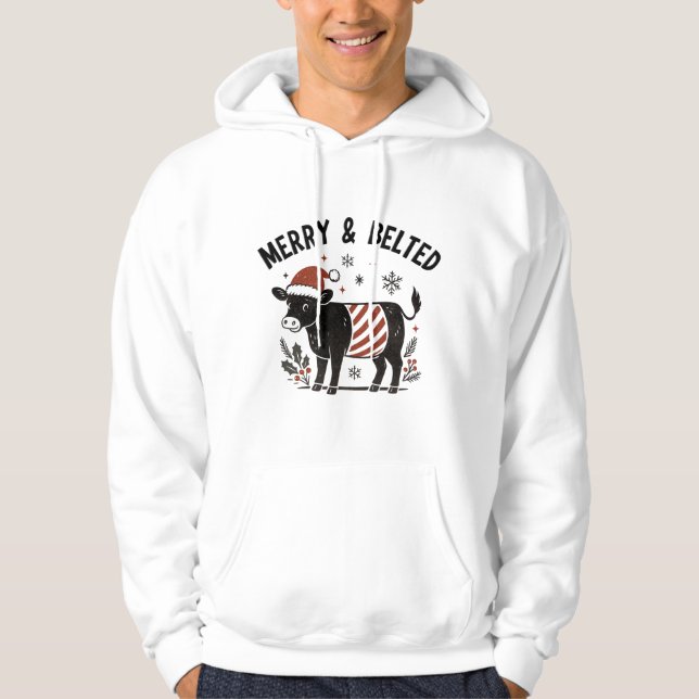 Vintage Christmas Cow Beltie Belted Galloway Gift  Hoodie (Front)