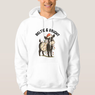 Vintage Christmas Cow Beltie Belted Galloway Gift Hoodie