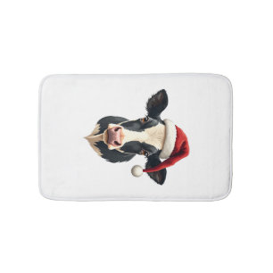Vintage Christmas Cow Head with Santa Hat Farm Ani Bath Mat