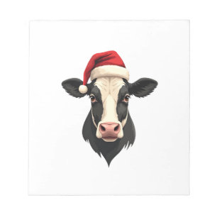Vintage Christmas Cow Head with Santa Hat Farm Ani Notepad