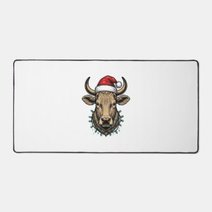 Vintage Christmas Cow Santa Hat Holiday Shirt_1 Desk Mat