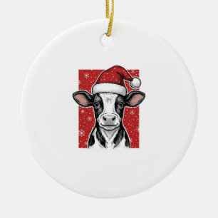 Vintage Christmas Cow Santa Hat Holiday Shirt (2)_ Ceramic Tree Decoration