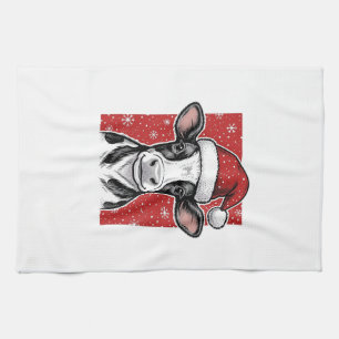 Vintage Christmas Cow Santa Hat Holiday Shirt (2)_ Tea Towel