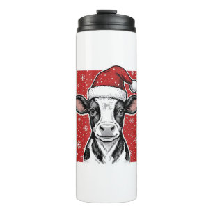 Vintage Christmas Cow Santa Hat Holiday Shirt (2)_ Thermal Tumbler