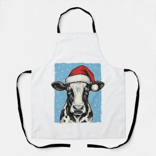Vintage Christmas Cow Santa Hat Vector Design_1 Apron