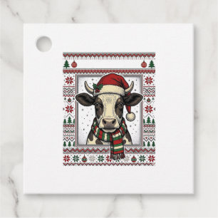 Vintage Christmas Cow Ugly Sweater Shirt Design_1 Favour Tags