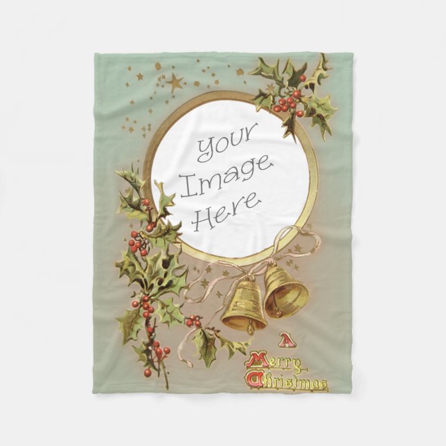 Vintage Christmas Customisable Photo Template Fleece Blanket (Front)