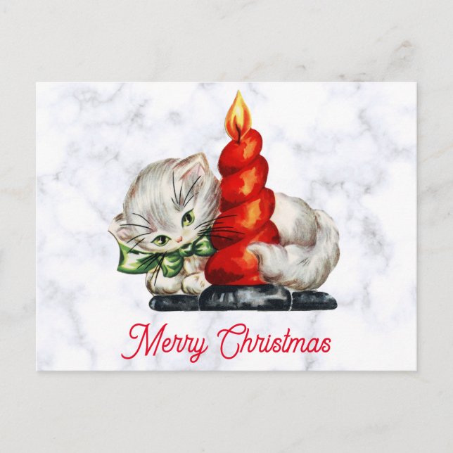 Vintage Christmas Cute Kitten Cat Postcard (Front)