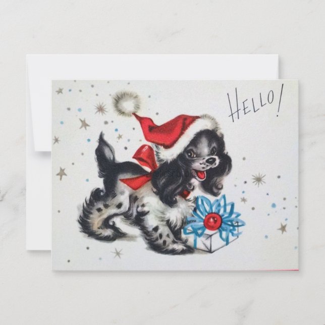 Vintage Christmas Cute Puppy Holiday Card (Front)
