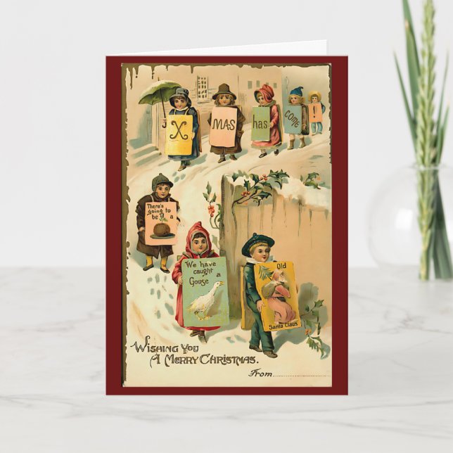 Vintage Christmas Cute Retro Kids Personalised Card (Front)