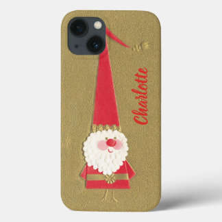 Vintage Christmas, Cute Santa Claus Gnome on Gold iPhone 13 Case