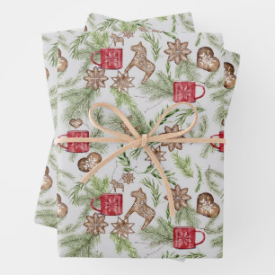 Vintage Christmas Cute Scandinavian Pattern  Wrapping Paper Sheet