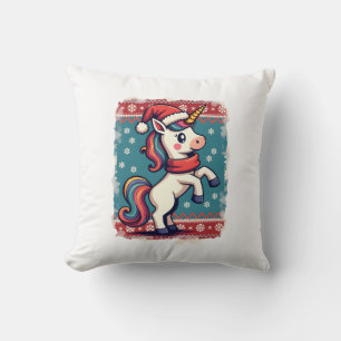 Vintage Christmas Dabbing Unicorn Rainbow Holiday  Cushion