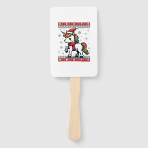 Vintage Christmas Dabbing Unicorn Rainbow Holiday Hand Fan