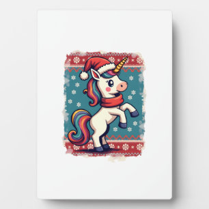Vintage Christmas Dabbing Unicorn Rainbow Holiday  Plaque